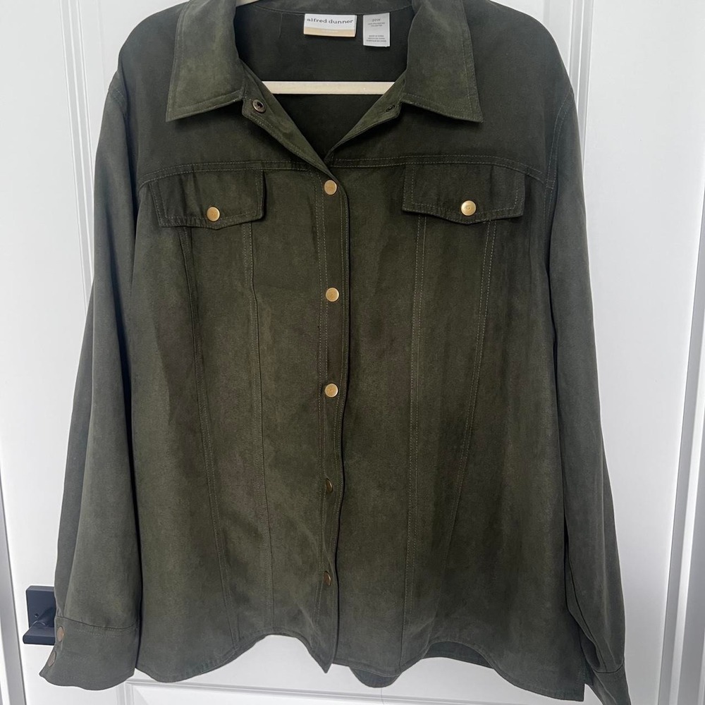 Alfred Dunner Olive Green Faux Suede Snap Jacket 20W Plus Size Shacket